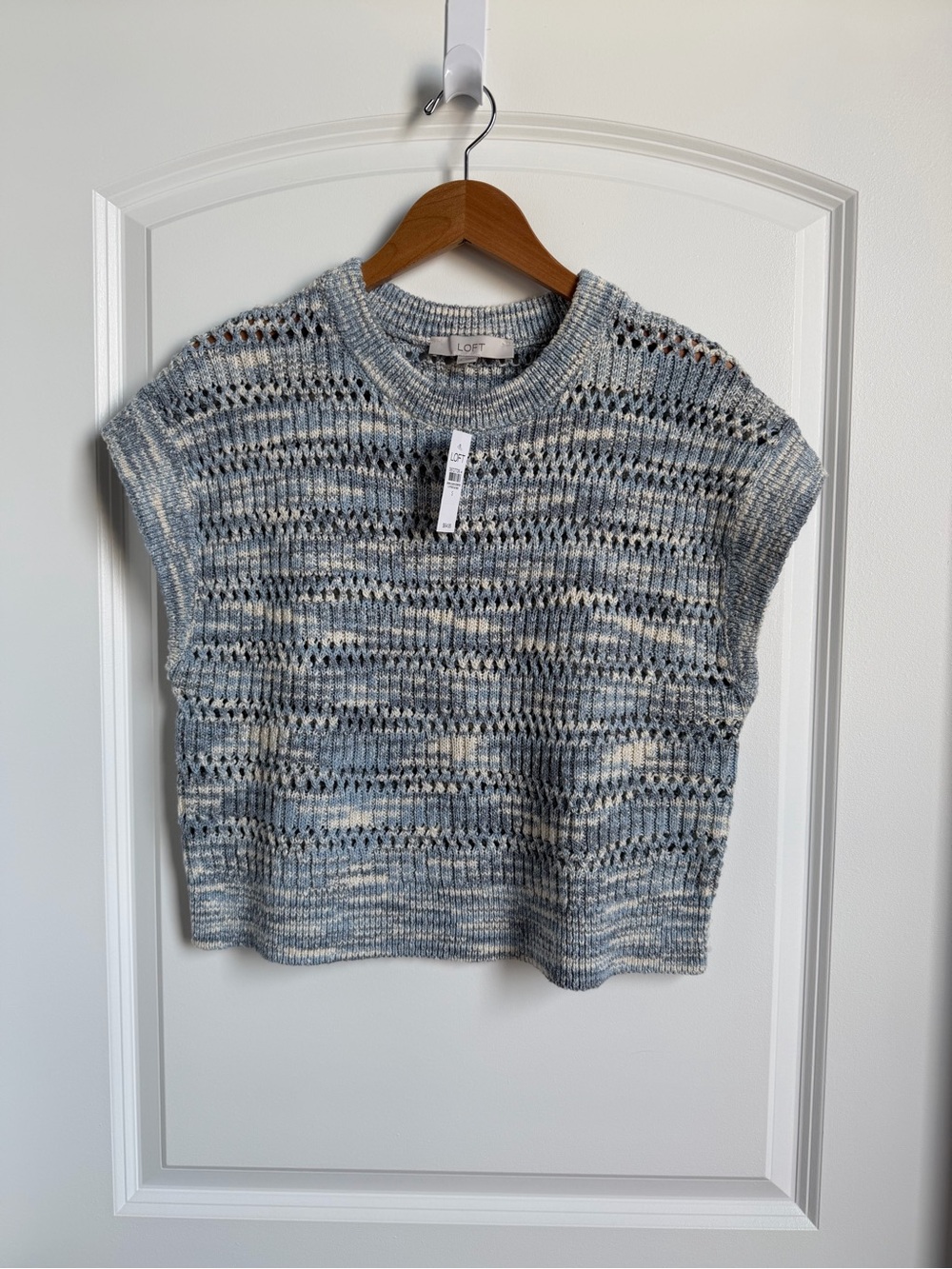 LOFT Light Blue and Cream Open-Knit Sweater Top